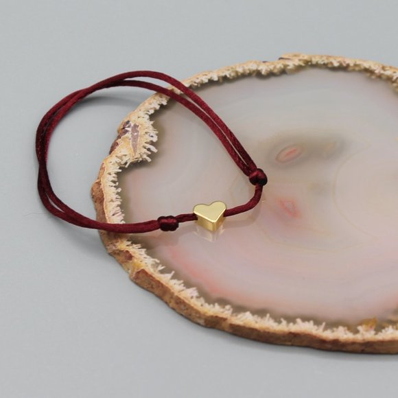 Heart burgundy gold string bracelet adjustable - Picture 2 of 7